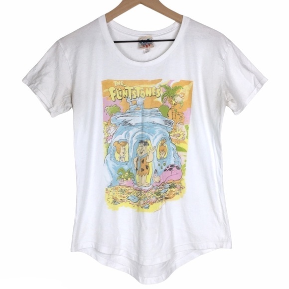 JUNK FOOD Graphic T Tee Shirt Flintstones Short Sleeve Retro Boho Cartoon Medium - Picture 1 of 12